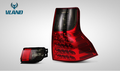 Toyota Land Cruiser Prado 150 (10-) фонари задние светодиодные красно-тонированные, и фонари заднего бампера, дизайн Lexus GX460, полный комплект.